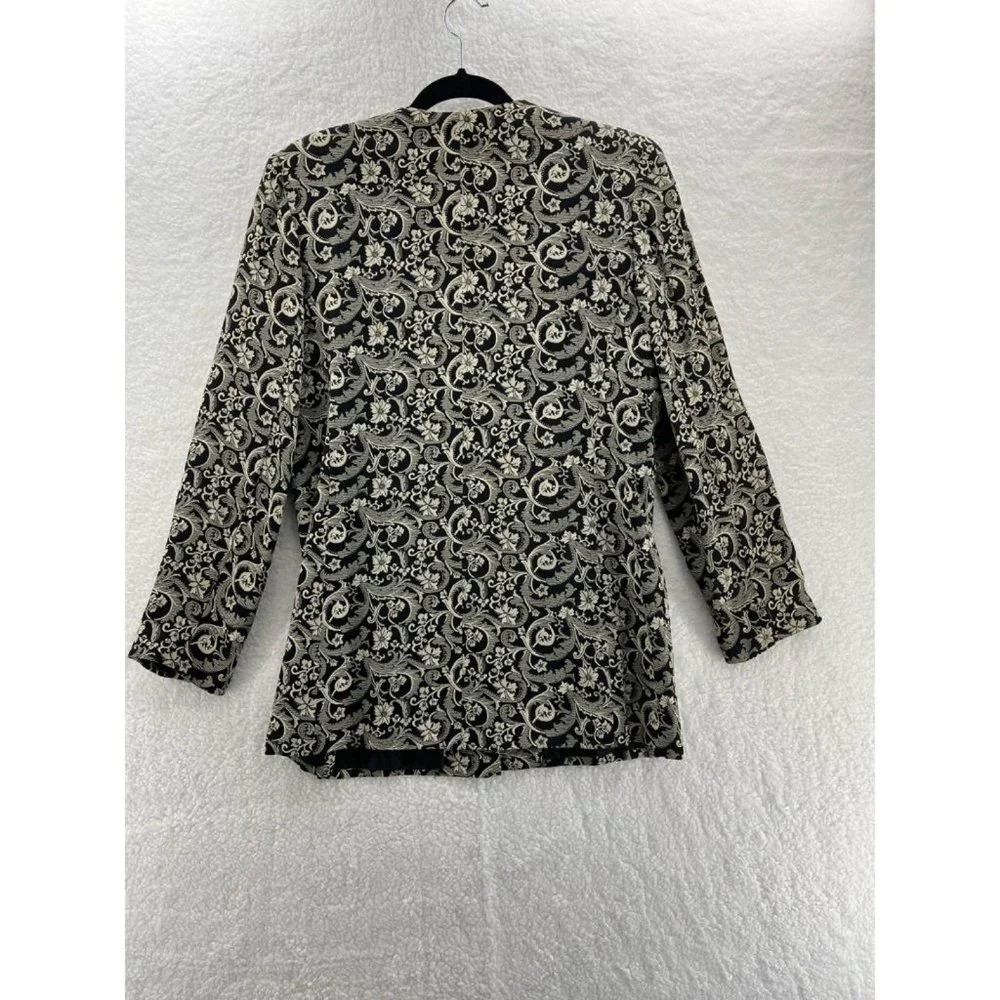 Adolfo‎ Atelier Womens Blazer Black Floral Embroidered Lined Side Slit V Neck 10